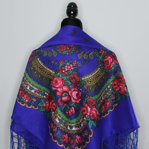 Rzecz Ludowa Accessories - Traditional folklore scarf large blue floral new